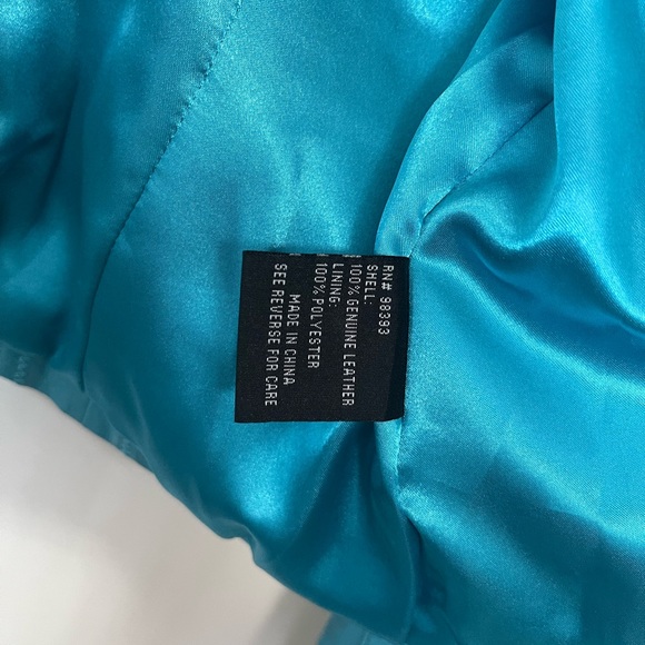 Pamela McCoy Blue Belted Leather Jacket w/ Snake Buckle & Stitching | Womens XS - Picture 6 of 9